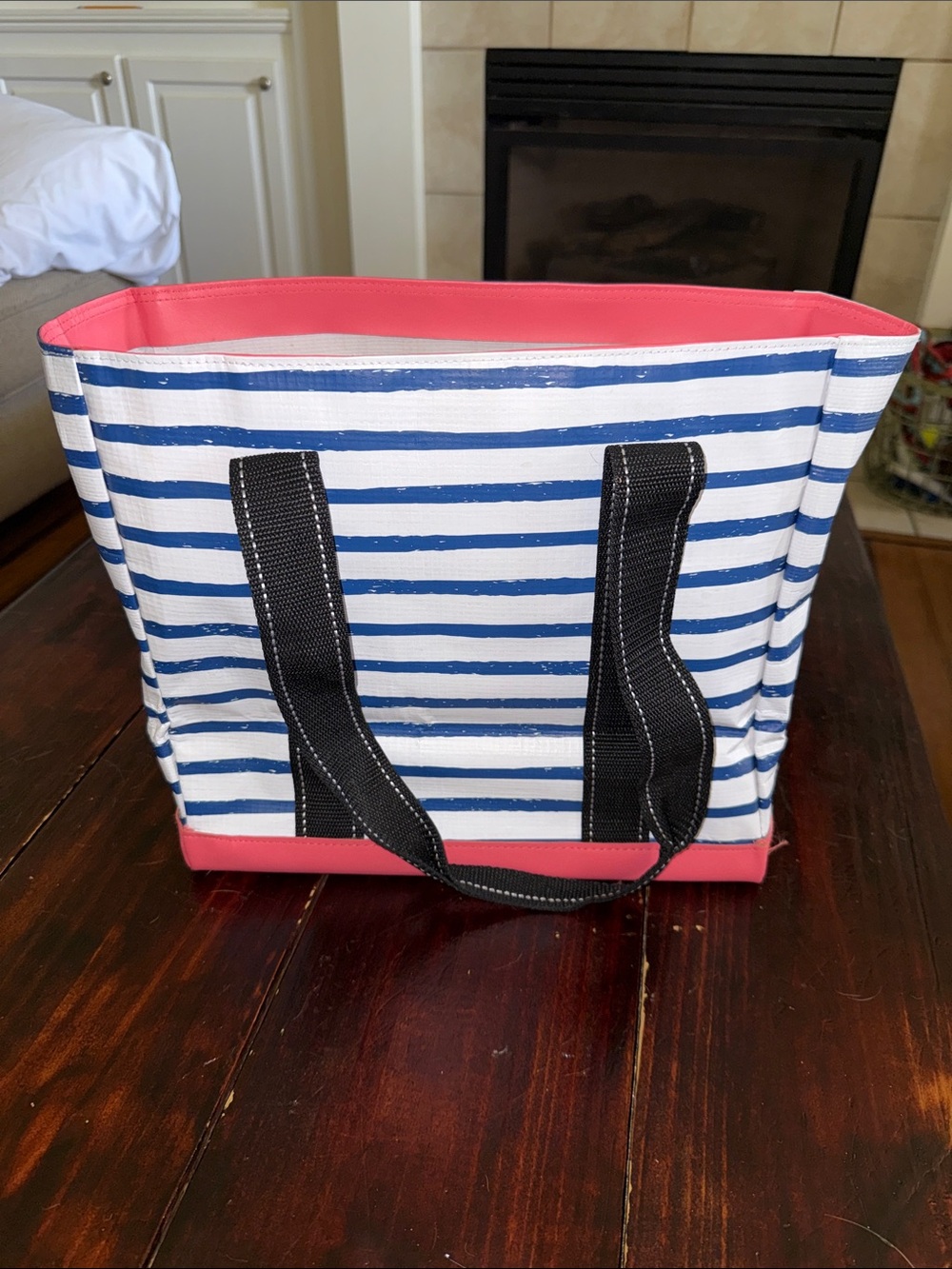 SCOUT Striped Tote in Navy, White & Pink Trim - Picture 2 of 5